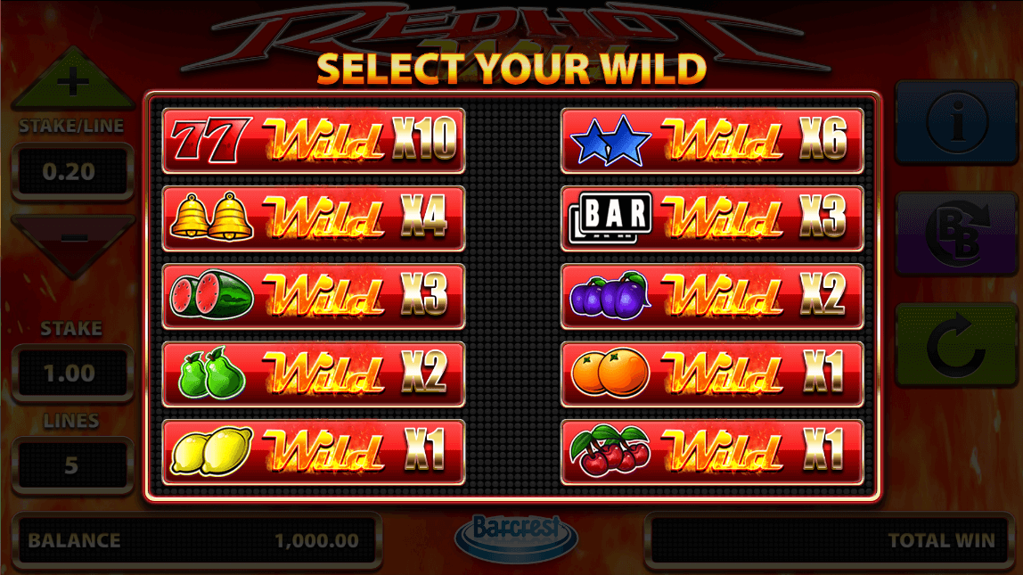 Red Hot Wild Pokie offers a player to select their wild spin.